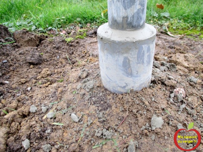 utiliser du beton, pour proteger contre la rouille et empeche le contact avec la terre -poteau dans béton