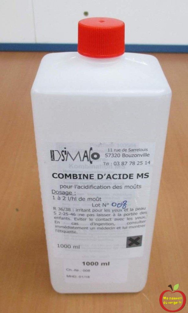 Combiné d'acide MS, pour acidification du moût de fruits avant distillation.